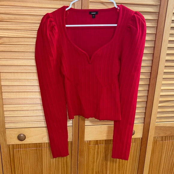 Express Vibrant Red Ribbed Blouse - Picture 2 of 3
